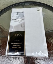 Tribeca White Stain Resistant Hemmed Edge Oval 70 X 84  Tablecloth Cotton Blend