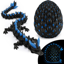 3D Printed Glow-in-The-Dark Dragon Egg Toy, Articulated Fantasy Fidget Blue 
