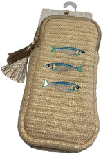 EVOLUTION EYES TRAVEL DOUBLE EYEGLASS CASE BLUE GREEN FISH 17 x 3 STRAW NWT