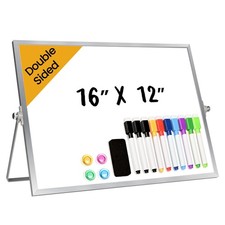 Desktop Whiteboard with Stand, 16" x 12" Double-Sided Dry Erase Board with St...
