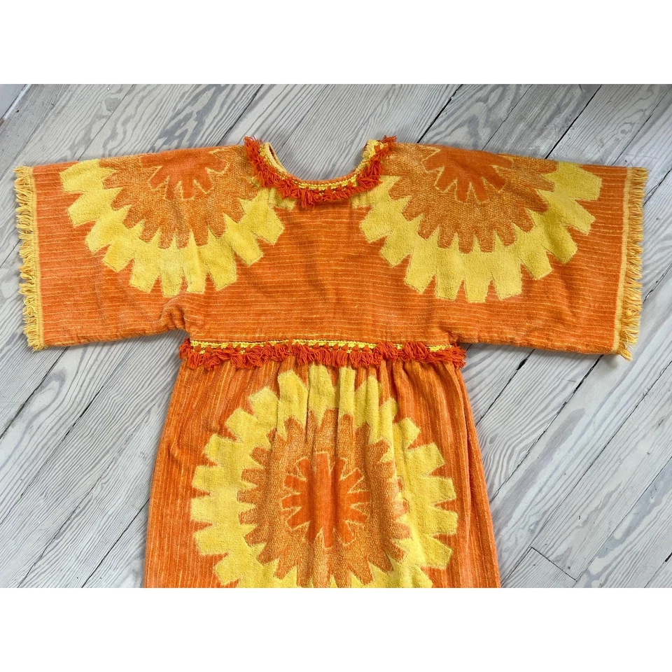 1970s Kaftan / 70s Towel Dress / Small to Medium - Image 4 of 4