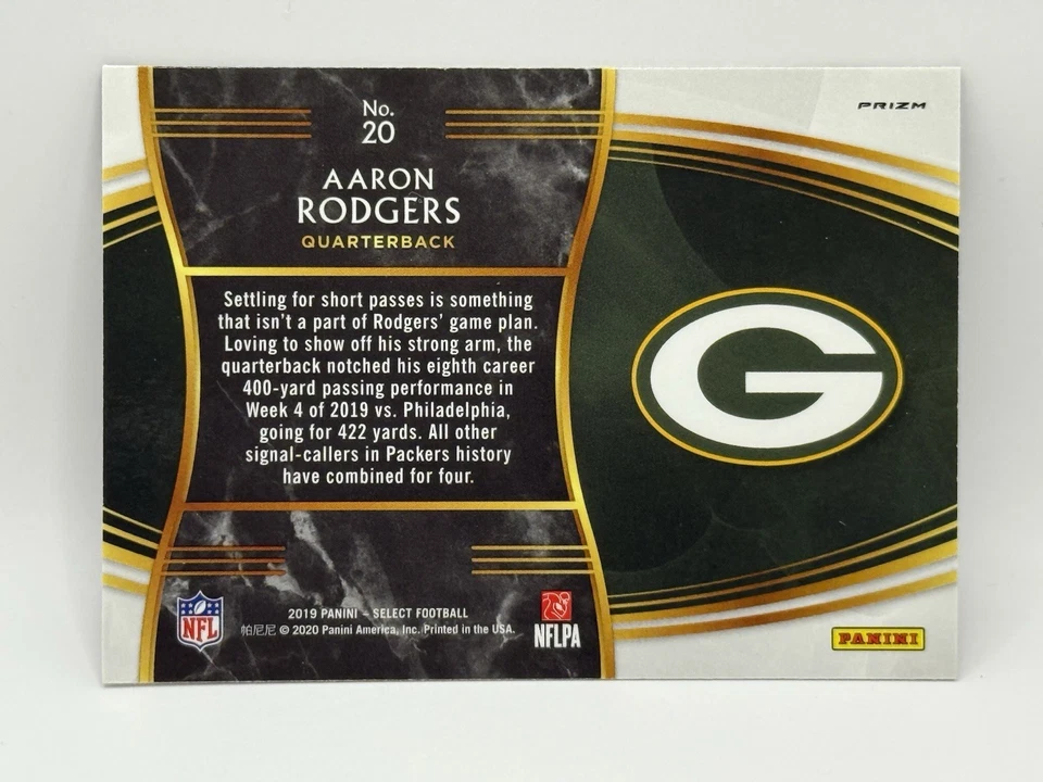 2019 Panini Select - Snapshots Silver Prizm #20 Aaron Rodgers - Image 2 of 2