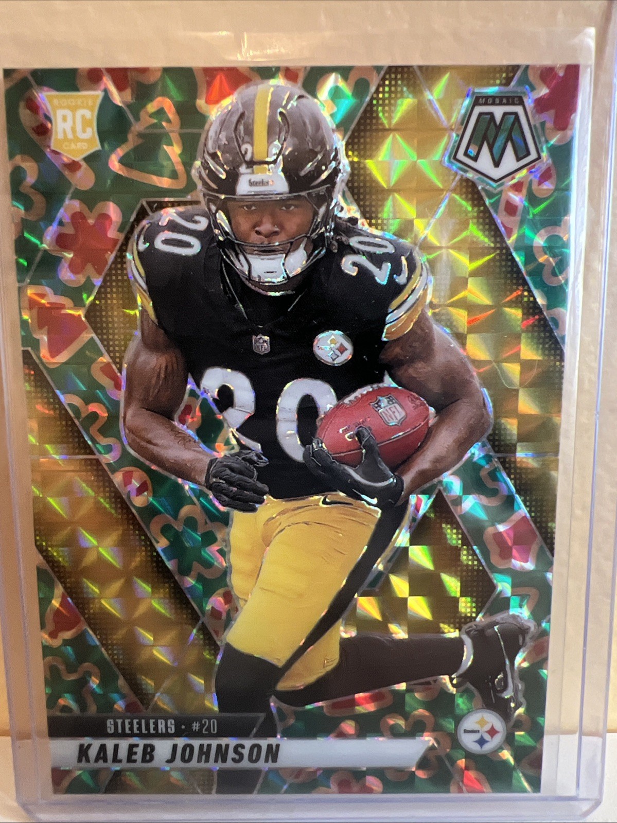 2025 Mosaic #315 Kaleb Johnson Christmas Cookies Prizm SSP Steelers RC