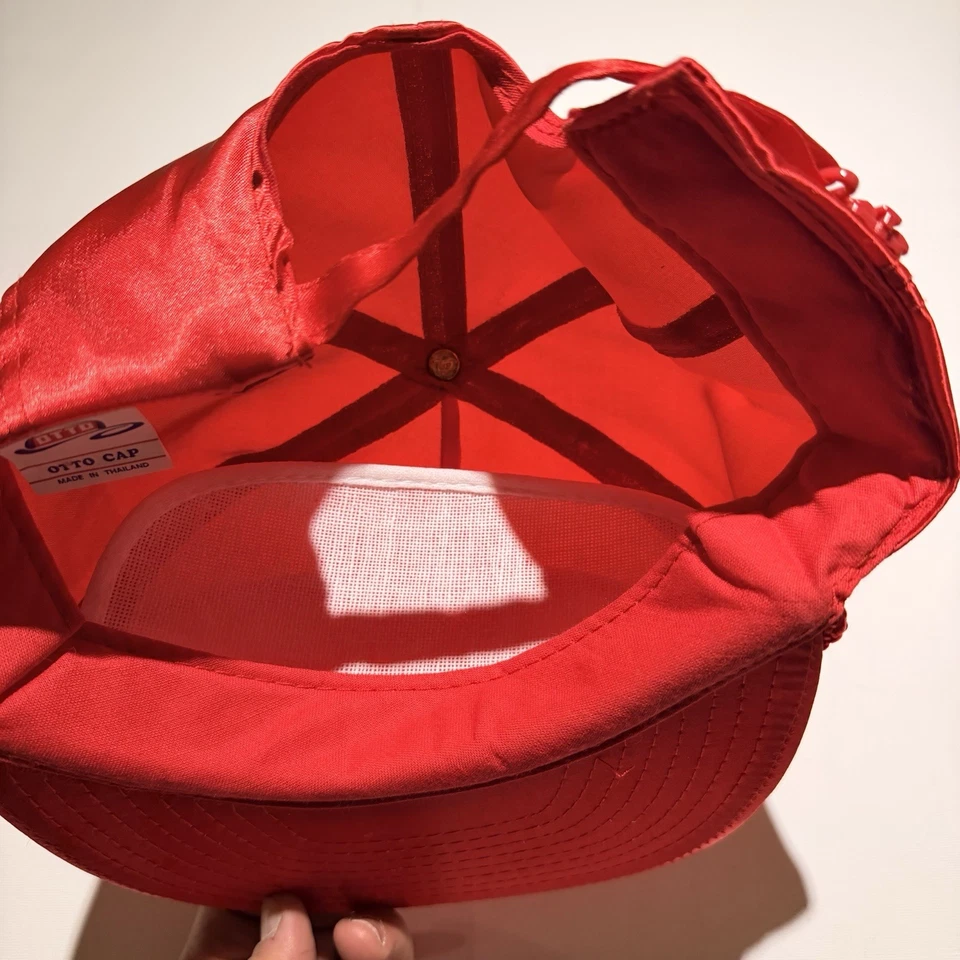 Gorra Otto roja satinada cuerda sombrero estilo vintage 5 paneles ajustable camionero retro Foto 4 de 4