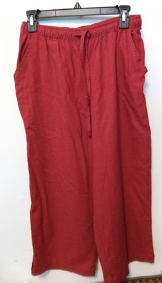 Comfort ERIKA Red LINEN Blend Women Size PETITE Medium PM Capri With Pockets
