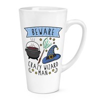 Beware VerrüCkte Zauberer Mann 483Ml Groß Latte Becher Tasse Lustig Witz Magisch
