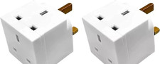 PACK OF-2 2 WAY 3 PIN ADAPTOR 13 AMP DOUBLE SOCKET HOUSEHOLD MULTI PLUG UK