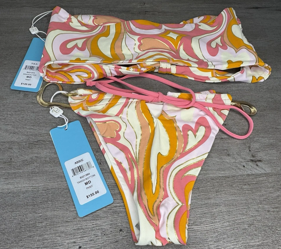 Conjunto de Bikini Beach Bunny Tula Bandeau Top/Bondo Abbie Tango-Talla Mediana-NUEVO CON ETIQUETAS Foto 3 de 4