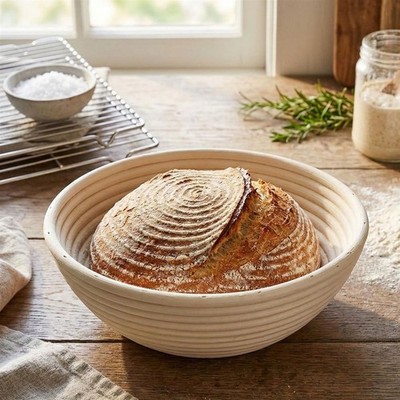Gärkorb aus natürlichem Peddigrohr, rund, groß, Ø 24 cm, Brotform, Gärkörbchen