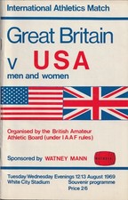 1969 USA vs Great Britain Track Field Meet program + ticket Steve Prefontaine