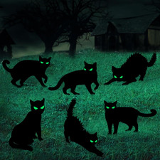 6 Pack Halloween Black Cat Yard Sign for Outdoor Decorations with Stakes Glow in