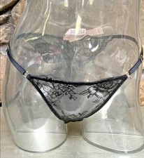 Victoria's Secret Rose Lace BRAZILIAN Panty Adjustable Waist Sz S Black NWT 18.9