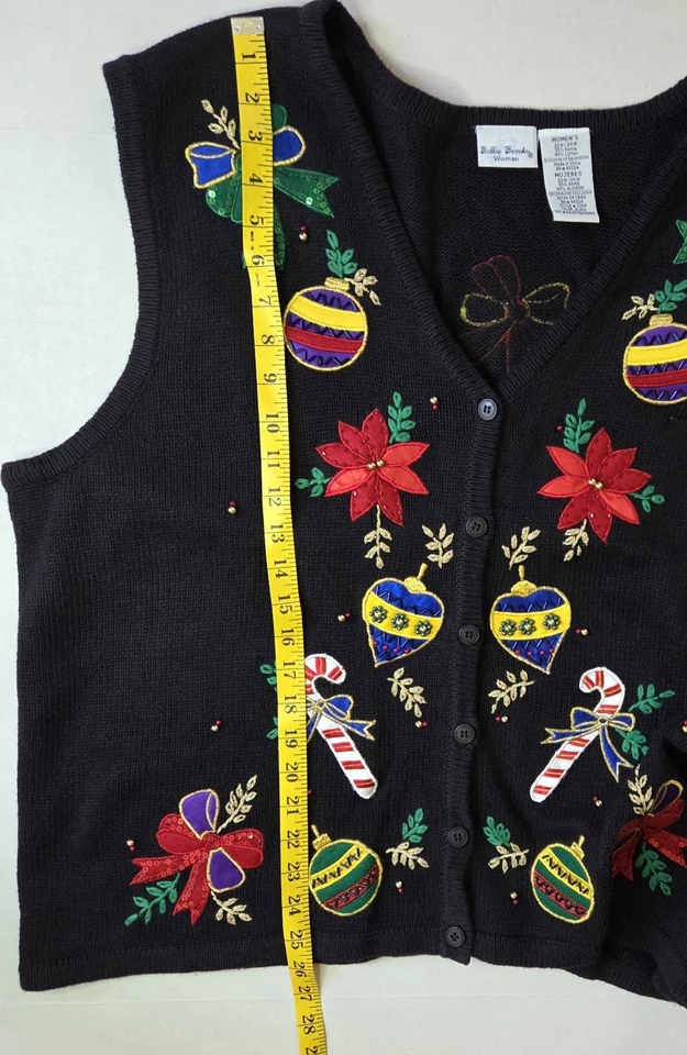 Chaleco Suéter Navidad Vintage Bobbie Brooks Mujer Talla 22/24 Bordado Negro Foto 3 de 4