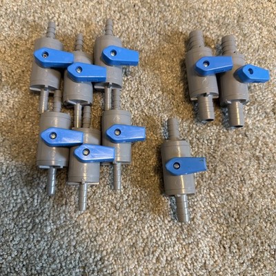 Lot of 9 In-Line PVC Plastic Shut Off Valve for Gas or Liquid
