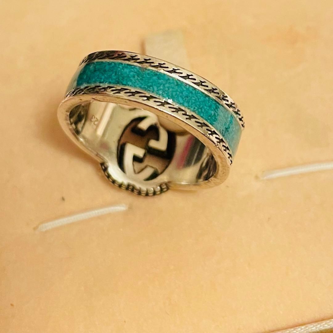 Auth GUCCI Ring Interlocking Double G 925 Turquoi… - image 2