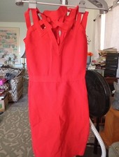 Red Cut Out Bodycon Knee Length Sleeveless Dress M Zip Solid