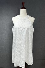Women’s White Eyelet A Line Lined Dress Sleeveless Halter Large Beach Boho