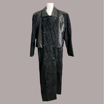 Vintage Leather Trench Coat Stroller spy Fall Overcoat Classic Retro Medium Goth