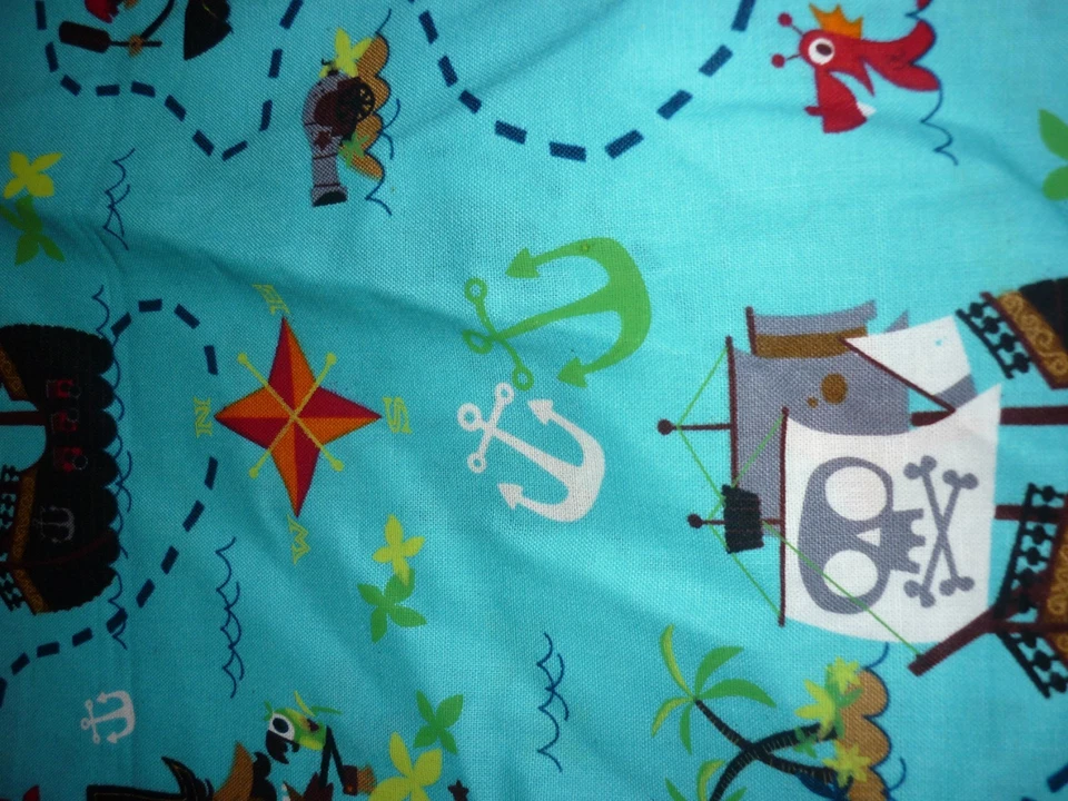David Textiles Cotton Quilt PIRATE Kids Ship SailBoat Flag Children's Map 28x40" - Image 2 of 3