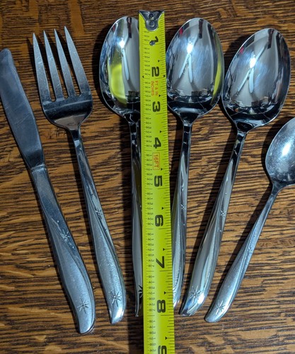 Oneida Community Stainless Twin Star Atomic Starburst 4 Pc Serving Utensils MCM - Picture 3 of 4