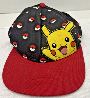Pokemon Pikachu Snapback Hat Cap Pokeball All Over Print Black Red Vintage 2015