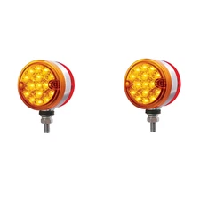 (2) 15 LED 3" Red Amber Dual Function Reflector Double Face Light Truck RV Semi