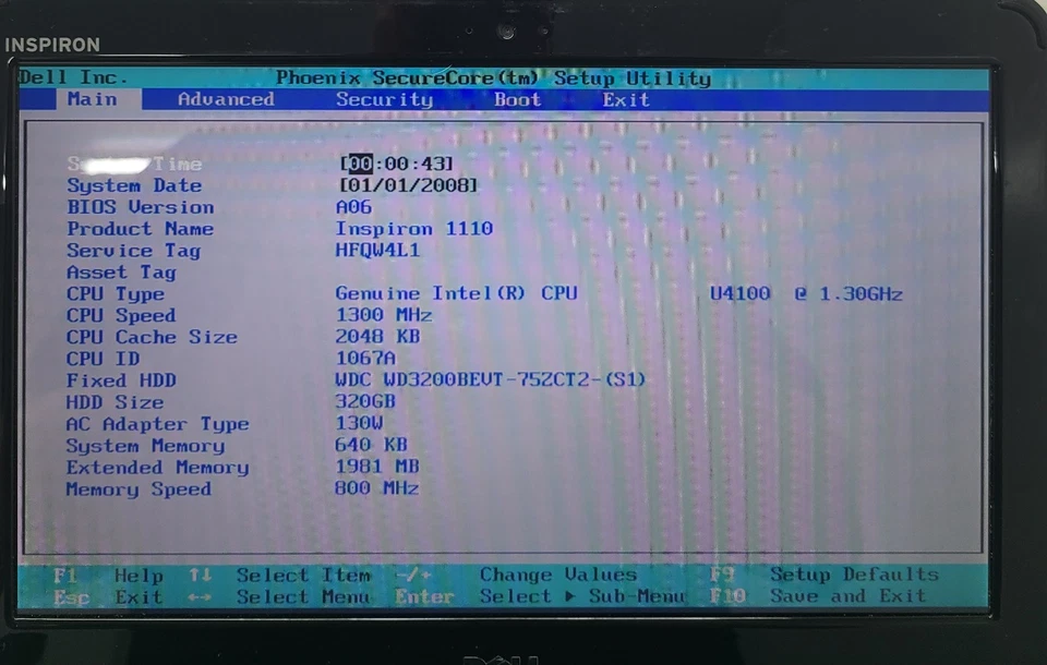 Laptop Dell Inspiron 1110 Intel U4100 1 GB Ram 320 GB HDD SIN SISTEMA OPERATIVO/batería (FL) Foto 2 de 4