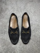 Size 37.5 gucci black suede women’s horsebit loafers