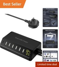 60W USB Charger with LED Screen - 7-Port Fast Charging Station for Home & Travel