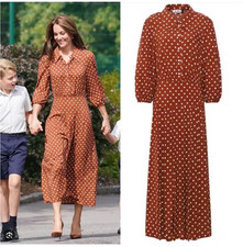 NEW Rixo Izzy Pleated Copper Dot Shirt Dress ASO Kate Middleton SZ L