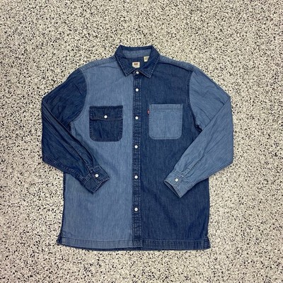 Levis Mens M Denim Blue White Striped Cowboy Western Chore Work