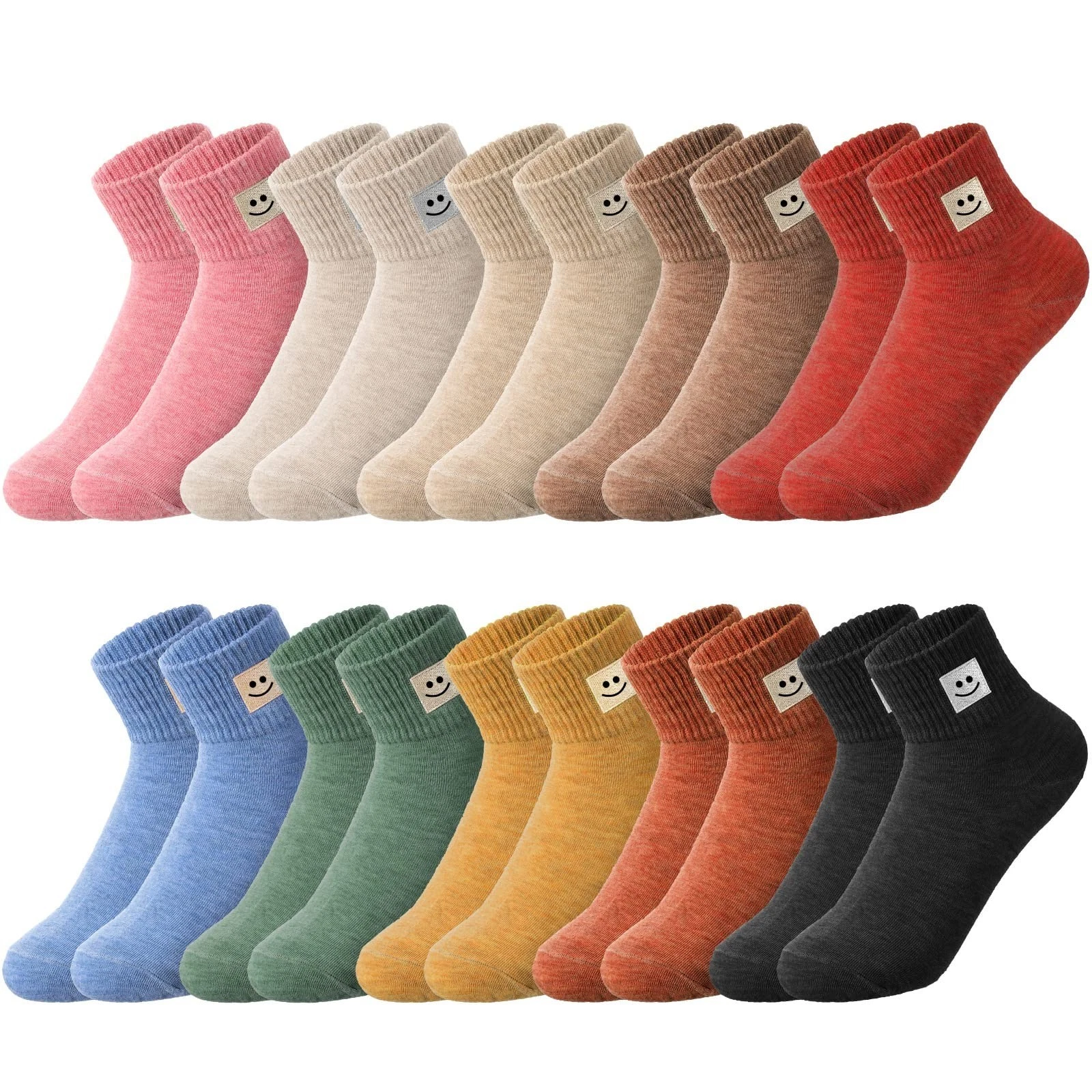 10 Pairs Womens Ankle Crew Socks Cute Smile Face Soft Cotton Breathable Gift Set