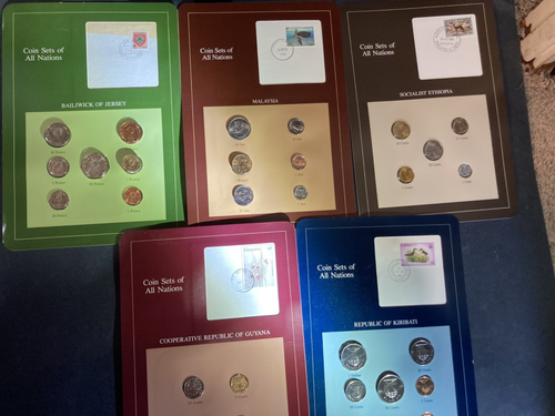 COIN SETS OF ALL NATIONS- ETHIOPIA, JERSEY, GUYANA, KIRIBATI. & MALAYSIA. #12