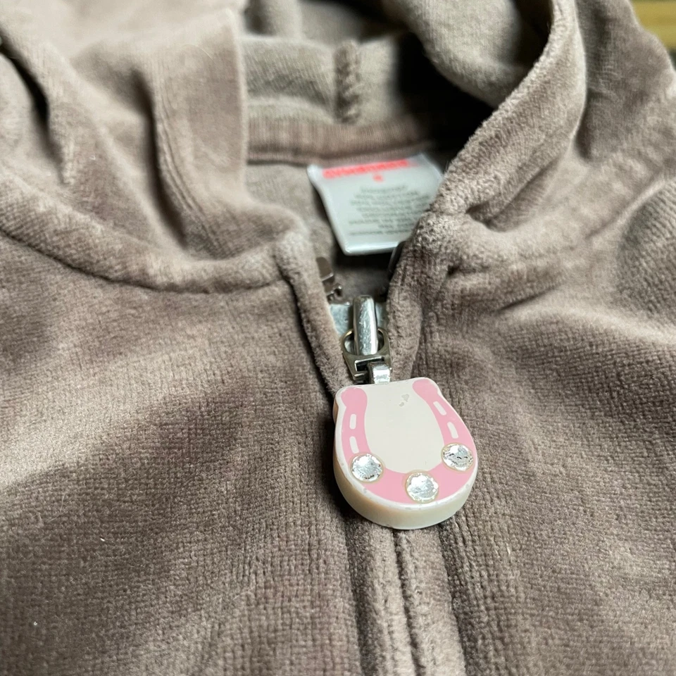Sudadera con Capucha Vintage Y2K Gymboree Terciopelo Cremallera Completa Bordada Marrón Niñas Talla 6 Foto 3 de 4