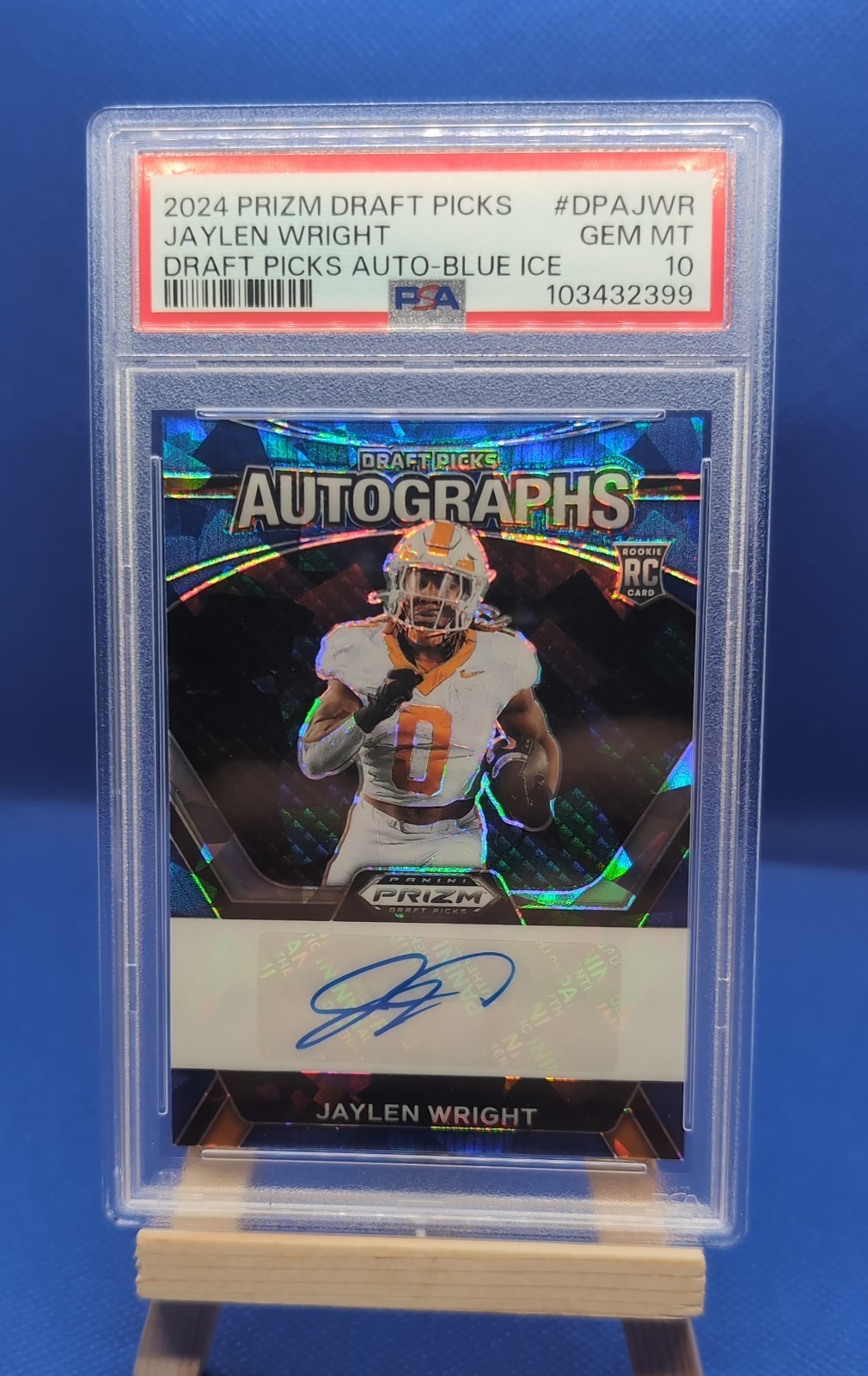 2024 Panini Draft Picks  Auto Jaylen Wright Blue Ice Prizm /75 (AU, RC) POP 1