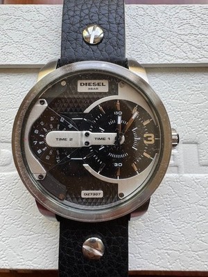 New Authentic Diesel Mini Daddy Black Leather Strap Watch DZ7307