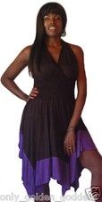 black purple dress stretch jersey asym halter L XL 1X 2X ONE SIZE color block