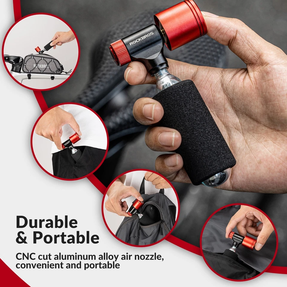 ROCKBROS Fahrradpumpe CO2-Luftpumpe 160 PSI mit Barometer Presta&Schrader Leicht - Bild 3 von 4