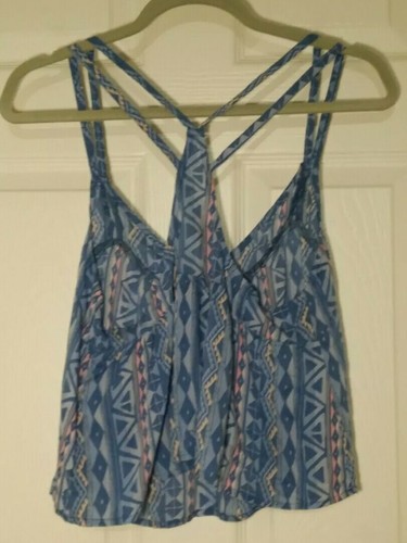 Hollister Cropped Tank Top, Blue Aztec Pattern, Size S - Picture 3 of 3