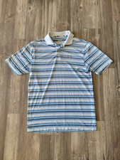 Under Armour Polo Shirt Men Medium Blue Loose Striped Heatgear Short Sleeve Golf