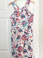 Nine West Oriental Tropical Floral Dress Size 12 White Multicolor Pockets