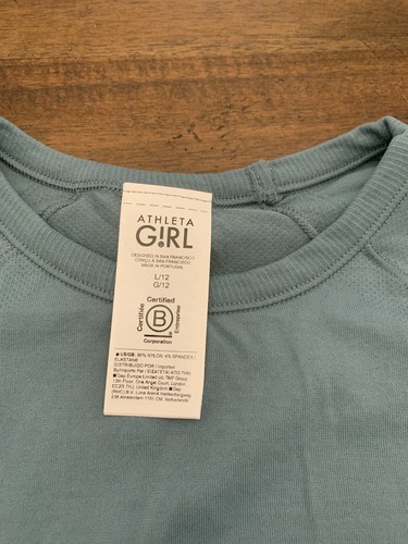 Athleta Girl Top Girls Large 12 Blue Athletic Shirt Short Sleeve Tee - Picture 2 of 3