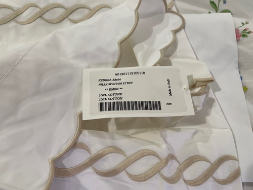 $1510 Pratesi Italy NWT 2pc Chain King Shams White 460TC Cotton Percale MONO - Picture 10 of 11
