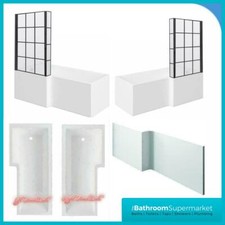 1800mm L Shape Shower Bath Black Grid Screen Left or Right