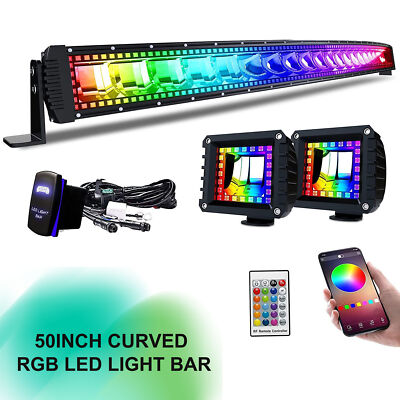 Curved 50inch LED Light Bar Flood Spot Roof Offroad Driving Fog For RZR SUV 4WD