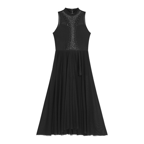 Women Lyrical Dance Dress Rhinestone Ballet Leotards Dress Split Tulle Dancewear - Picture 44 of 91