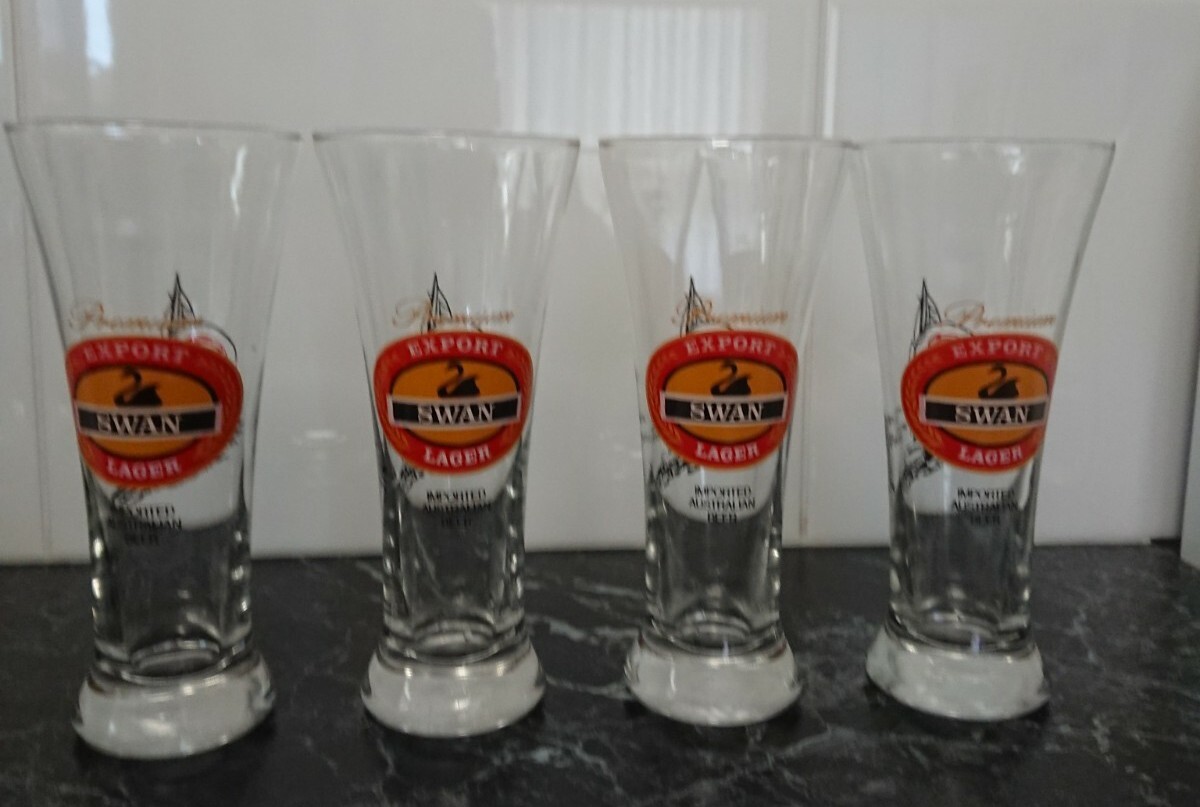 x 4 Vintage Export Swan Lager Beer Glasses 1987 America's Cup Defense