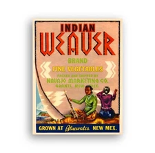 Vintage 1940s American Vegetables Crate Label Indian Weaver cowboy FREE UK P&P