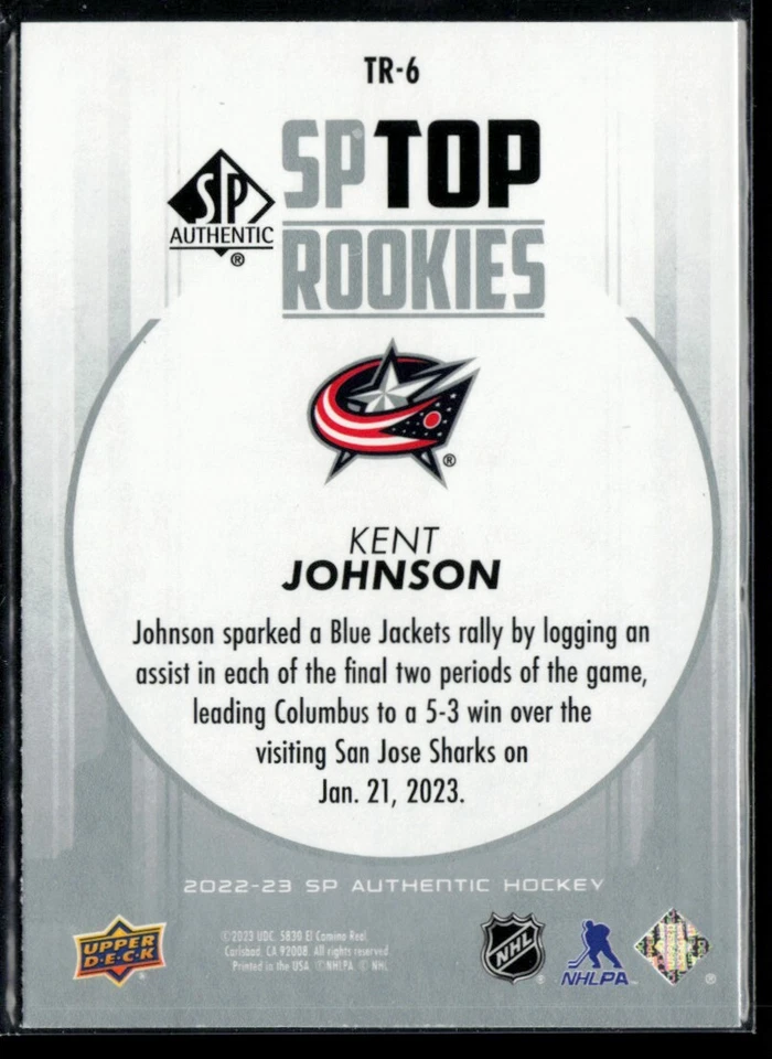 2022-23 SP Authentic Top Rookies #TR-6 Kent Johnson RC - Image 2 of 2