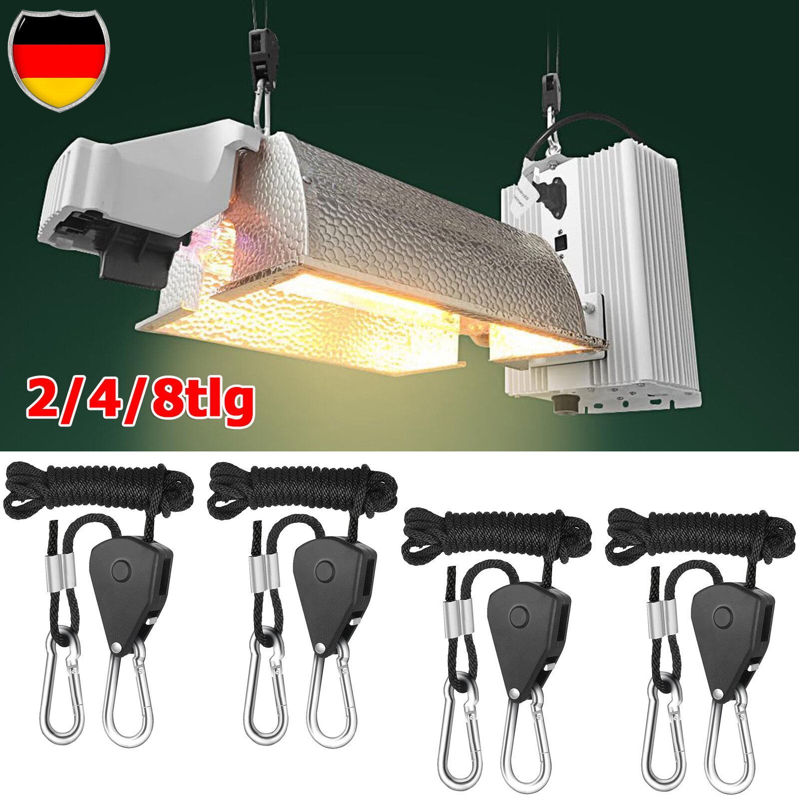 8x Pflanzenlampe Aufhänger Ratsche Seil 1/8"Wachstumlampe Grow Lampe Flaschenzug